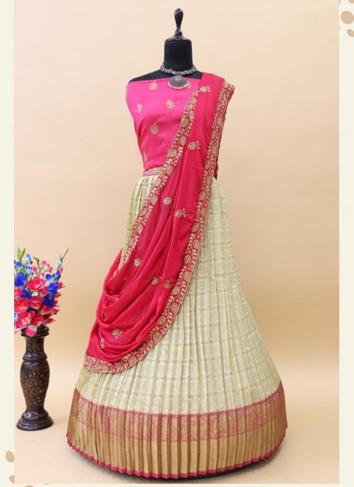 Buy Cream Banarasi Jacquard Festival Wear Weaving Pattu Lehenga Choli