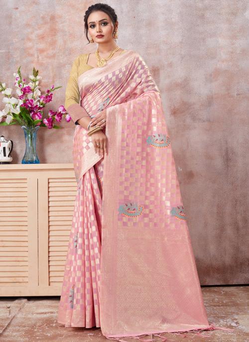 Buy Pink Kota Cotton Tradional Wear Weaving Saree Online From Wholesale