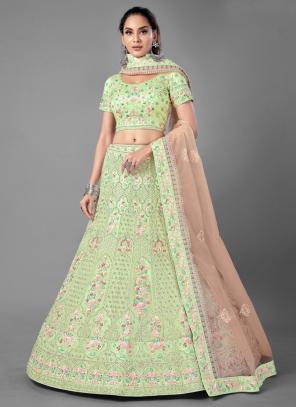 Buy Pista Green Net Wedding Wear Zarkan Work Lehenga Choli Online