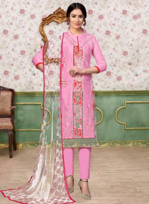 Buy Violet Glace Cotton Daily Wear Embroidery Work Churidar Suit