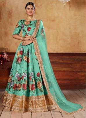 Navratri Special Multicolor Printed Lehenga Choli with Green Dupatta- –  Saris and Things
