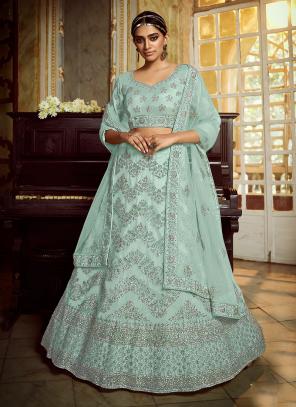 Buy Pista Green Net Wedding Wear Zarkan Work Lehenga Choli Online