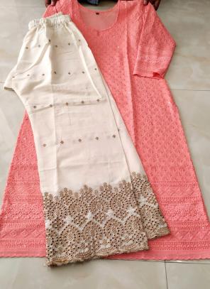 Buy White Cotton Traditional Wear Chikan Work Kurti With Palazzo Online  From Wholesale Salwar.