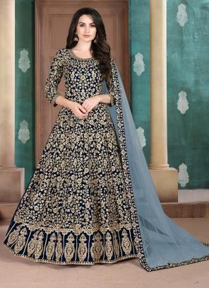 Buy Navy Blue Heavy Embroidered Anarkali Dress online-Karagiri