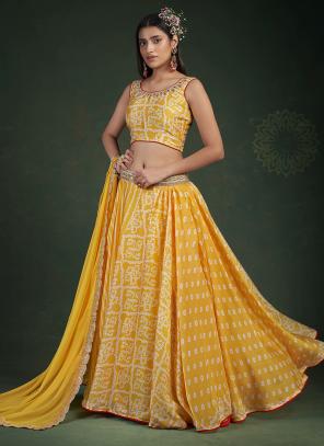 Yellow Bridal Wedding Sangeet Lehenga In Crepe SFARY11406 – Siya Fashions