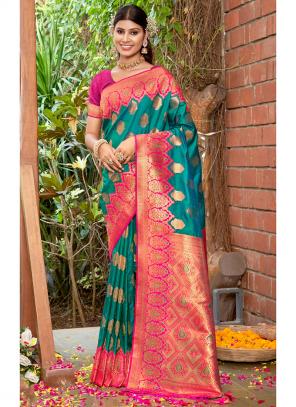 Dark Blue Banarasi Cotton Silk Digital Print Saree - Zakarto