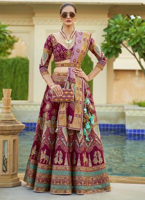 Buy Alluring Rani Pink Mirror Work Rajwadi Silk Bridesmaid Lehenga Choli -  Zeel Clothing