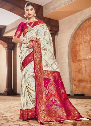 Red Stone, Sequins and Silver Zari work Saree with Matching Unstitched –  Seasons Chennai