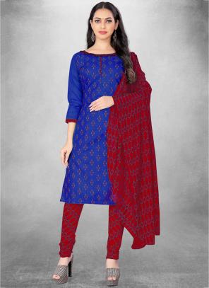 Buy Red Cotton Regular Wear Printed Churidar Suit Online From