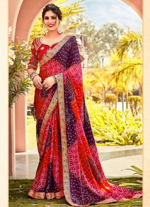 Maroon and Chiku color Pure georgette jacquard border bandhani saree (Palak  Maroon Chiku) : Amazon.in: Fashion