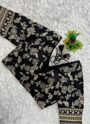 Pure Dola Silk Black Wedding Wear Embroidery Work Readymade Blouse