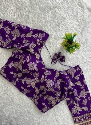 Pure Dola Silk Purple Wedding Wear Embroidery Work Readymade Blouse