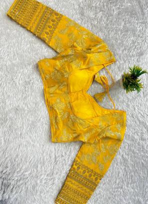 Pure Dola Silk Yellow Wedding Wear Embroidery Work Readymade Blouse
