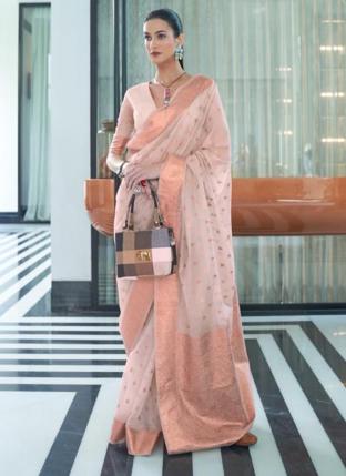 Light Pink Modal Silk Traditional Wear Mukaish Work Saree