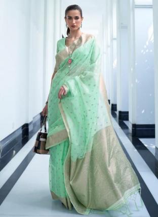 Pista green Modal Silk Traditional Wear Mukaish Work Saree