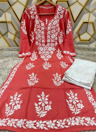 Women's Lakhnavi Handcrafted Cotton Chikankari Kurta And Palazzo Set - –  Nazranachikan