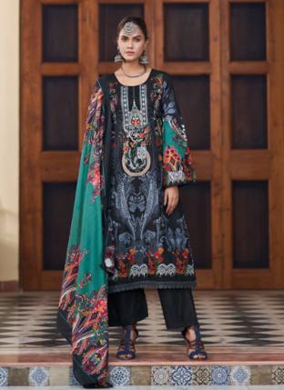 Black Lawn Cottton Casual Wear Embroidery Work Pakistani Suit
