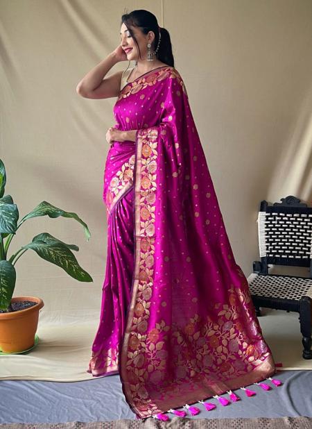 Semi soft silk saree mehendi green and pink with allover copper zari w –  Prashanti Sarees