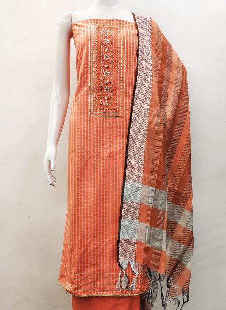 Orange Cotton Festival Wear Hand Work Dress Material 50074 A