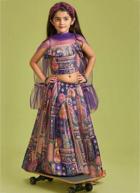 Turquoise Silk Floral Digital Printed Kids Lehenga Choli Twinning  Collection 225KW05
