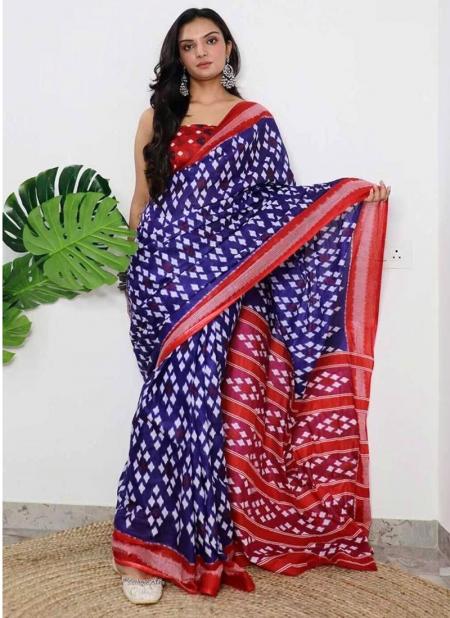 Blue Linen Casual%20Wear Digital%20Printed Saree MG350 9