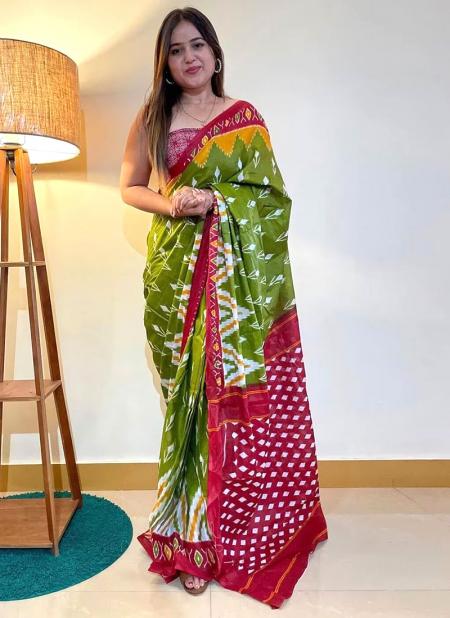 Green Linen Daily%20Wear Digital%20Printed Saree MG351 7