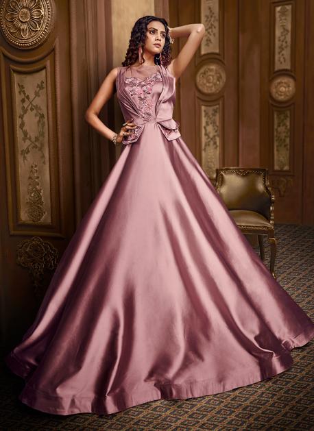 Buy Pink Satin Reception Wear Hand Work Gown Online From Wholesale Salwar.