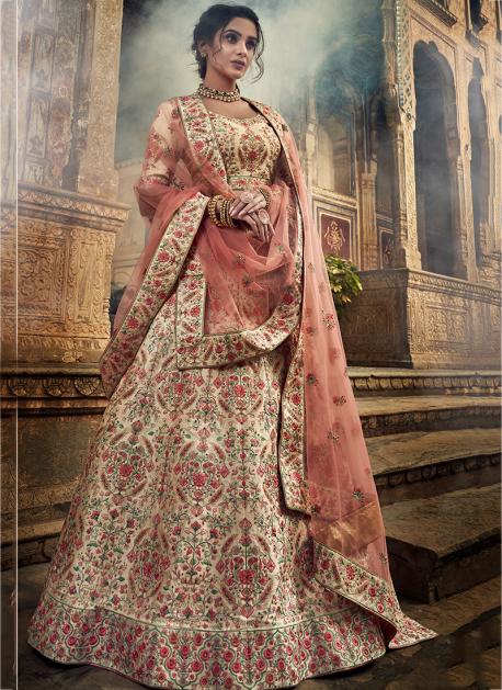 White Thread Embroidered Work Lehenga Choli Lengha Wedding Dress Sari Saree  Silk | eBay