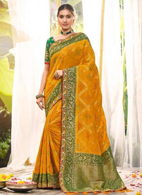 Designer Yellow Net Saree with Border Work - MiaIndia.com