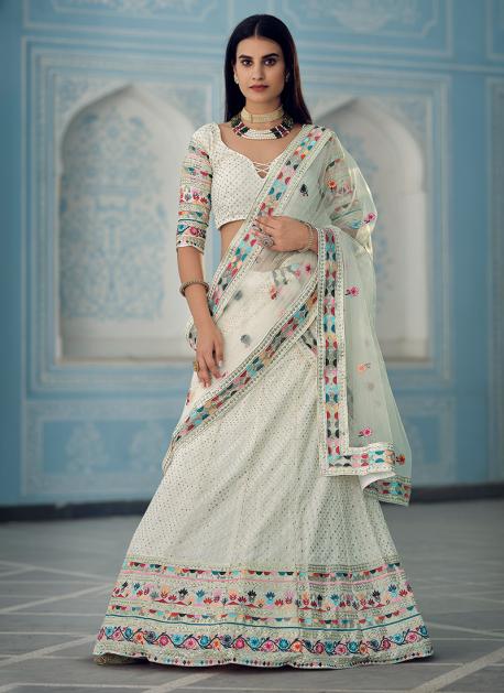 Buy White Georgette Wedding Wear Thread work Lehenga Choli Online From  Wholesale Salwar.
