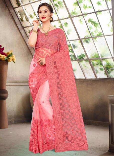 Pink Satin Saree In Stone Work & Blouse Latest 4948SR02