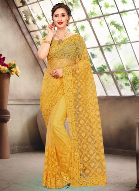 Party Wear Sarees : Golden georgette heavy sequence work ...