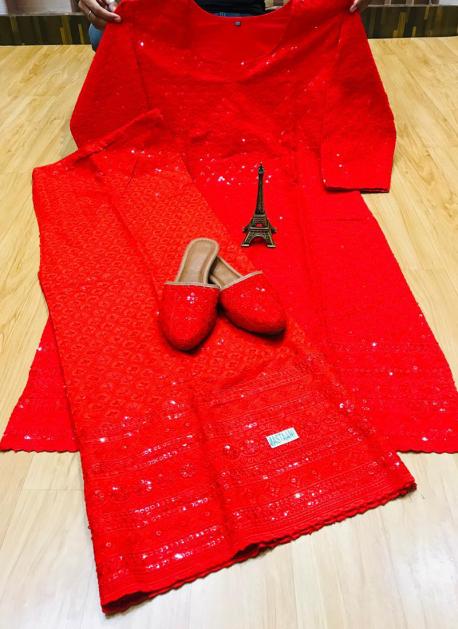ISHIEQA's Red Georgette Chikankari Kurti - DC1802C | Girls fashion clothes,  Dress materials, Designer dresses indian
