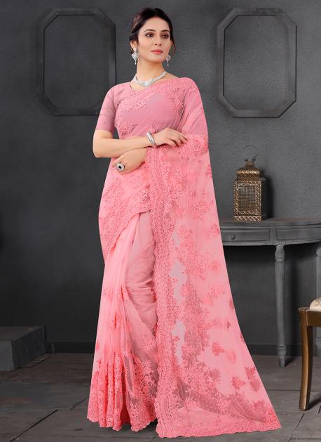 Alluring Stones Hot Pink Ready Pleated Saree at Best Price in Bareilly |  Godwill Embroidery Enterprises