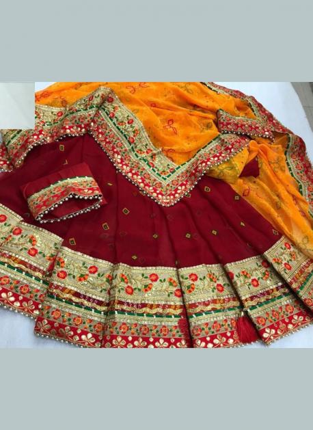 Pure Chinon Beautiful Jaipuri Handmade Bandhej Gotapatti Work Lehenga –  Priyaz Gallery