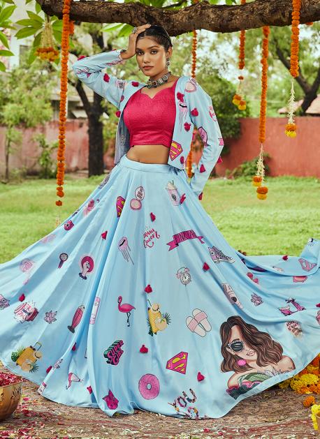 Peacock Green Thread, Sequins and Mirror work Lehenga Choli for Girls –  Seasons Chennai
