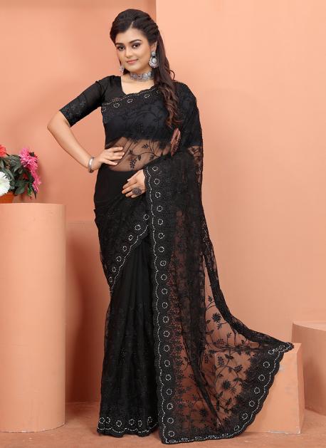 Classic Saree Stone Work Silk in Black buy online -