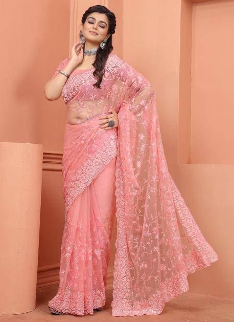 Buy JR SAREES Women's NAZNEEN FOIL PRINT WORK Saree With JACQUARD work  Blouse Piece PINK Online In India At Discounted Prices