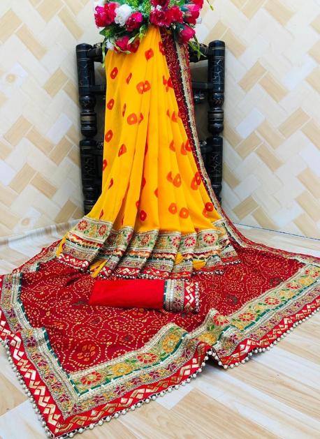 Orange Bandhani Printed Georgette Saree 3077SR01