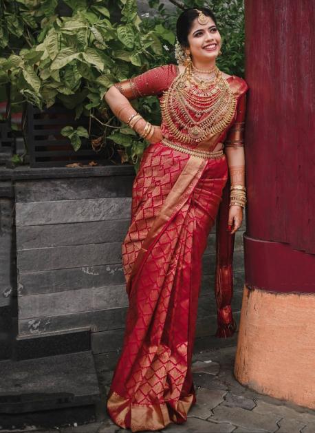 Buy A T vaghasiya Woven Kanjivaram Jacquard Red Sarees Online @ Best Price  In India | Flipkart.com