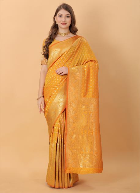 yellow heavy embroidered Silk saree - VJV Now - India