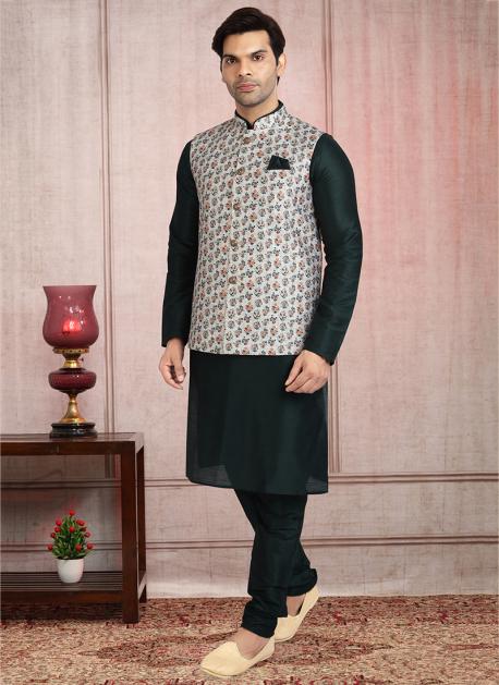 KISAH Grey Regular Fit Self Pattern Kurta Set With Jacket