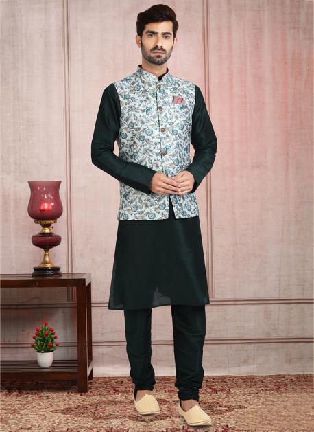 Pista Green Banarasi Silk Jacket with Kurta And Pajama for men online India  Color Green SizeKurta 40 Combination Options Kurta + Bottom + Jacket