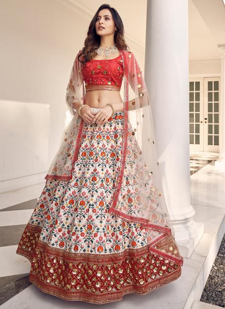 Off White Thread Work Lehenga Choli Chunri Wedding Wear Lengha Indian  Lahanga | eBay