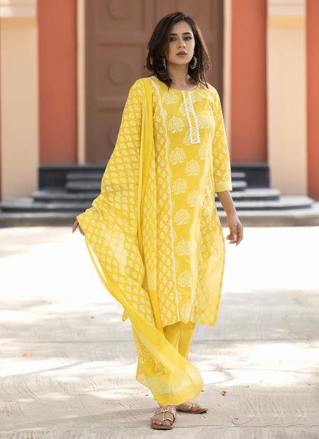 yellow colour cotton suit