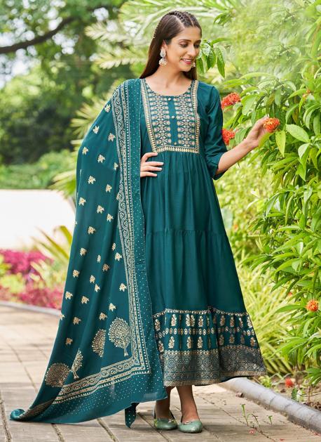 Buy Rama Rayon Party Wear Foil Printed Gown With Dupatta Online From  Wholesale Salwar.