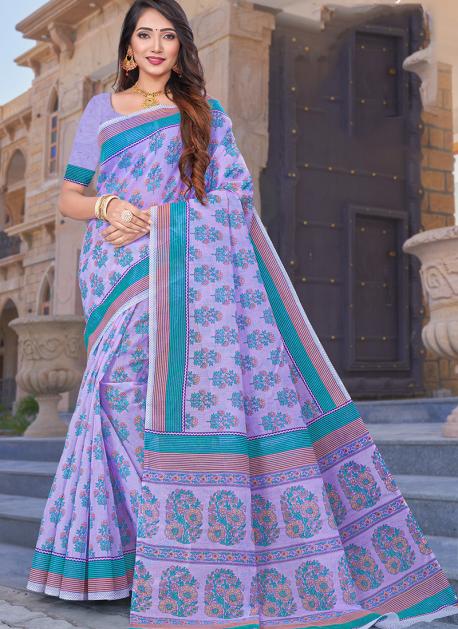 Buy Lilac Cotton Daily Wear Printed Saree Online From Wholesale Salwar