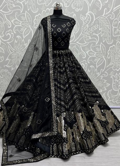 Simple Attractive New Black Colour Net Semi-Stiched Lehenga Choli With Pari  Border Blouse