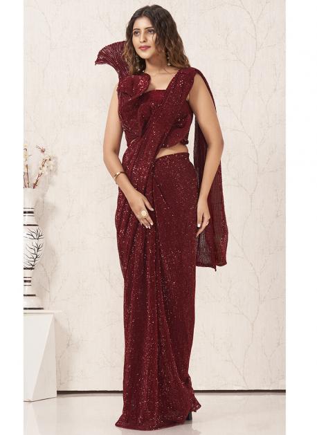 Burgundy Red Sequin Designer Saree, सिक्विन्स वर्क साड़ी - Shrima Fashions,  Mumbai | ID: 2852754760697