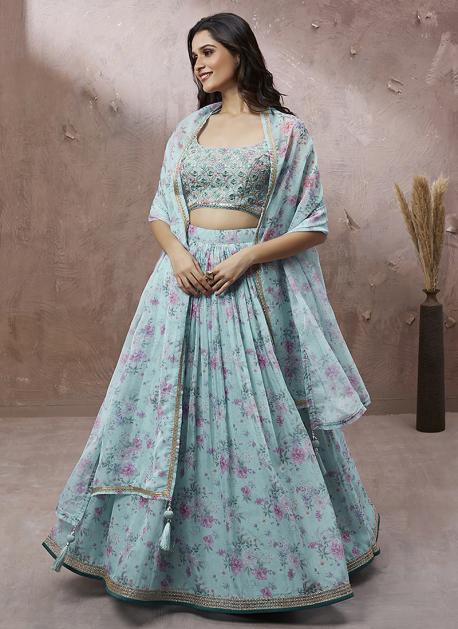 Buy Designer Turquoise Cezanne Blue Lehenga set for Women